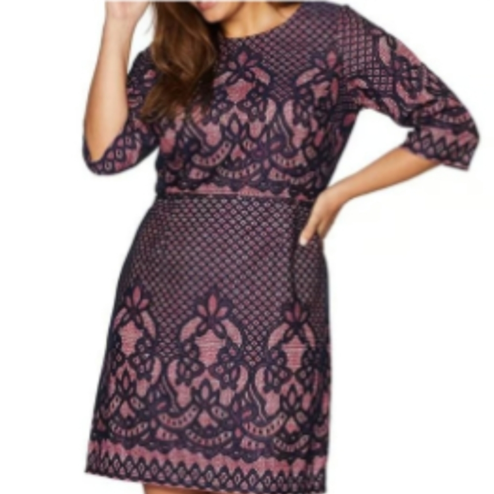 Gabby Skye Pink Dress with Black Lace Overlay